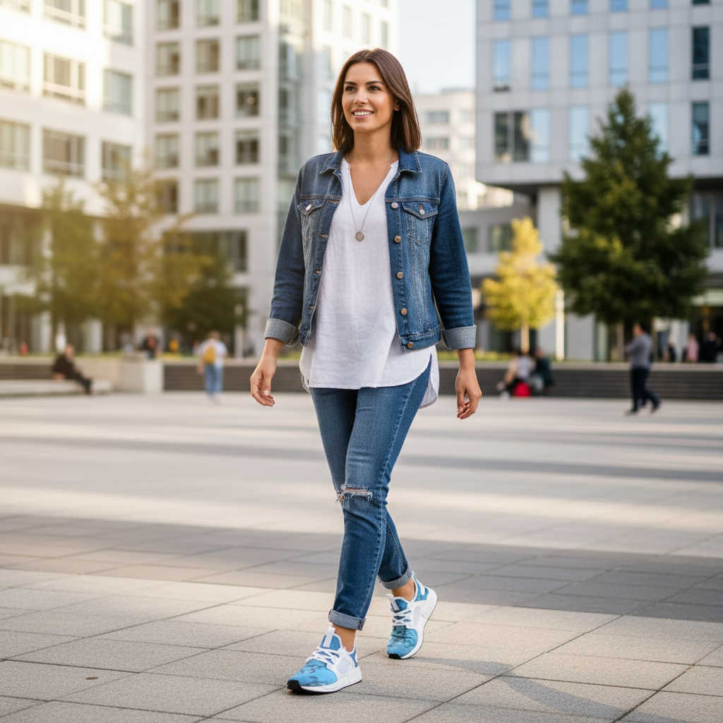 Woman wearing world map sneakers