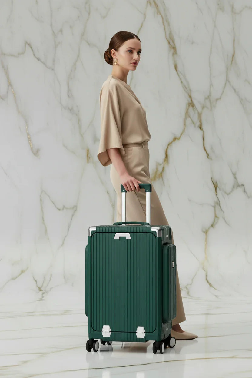 Woman with luggage side angle