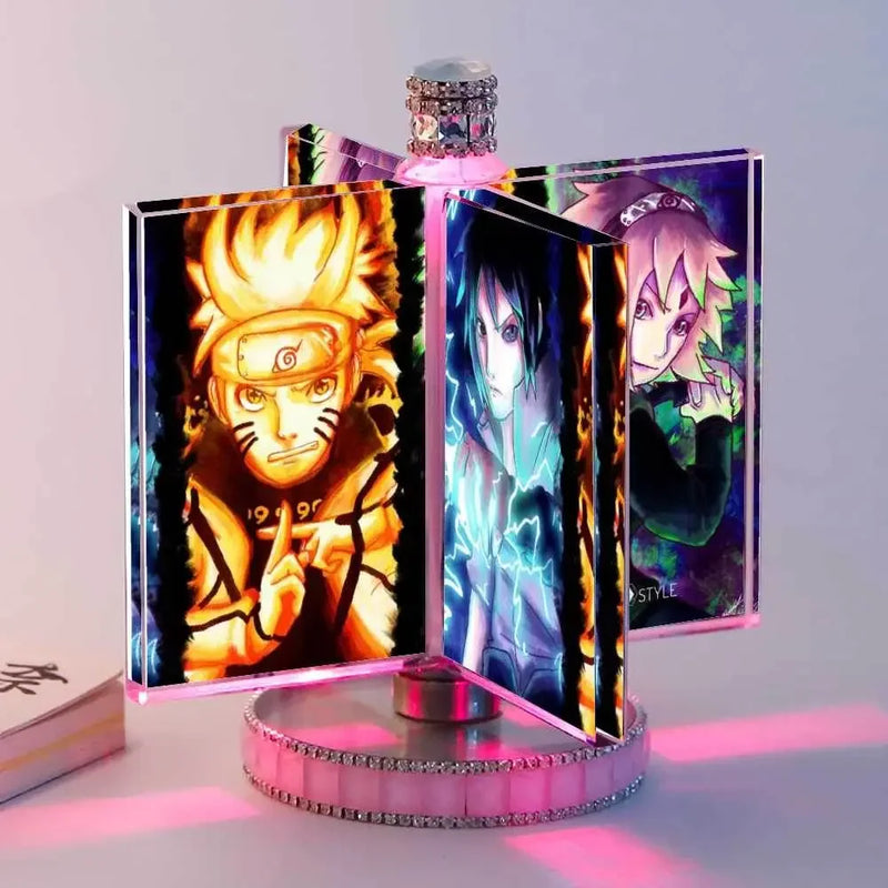 Rotatable glowing glass photo frame with anime characters, modern home decor by Ivorynn