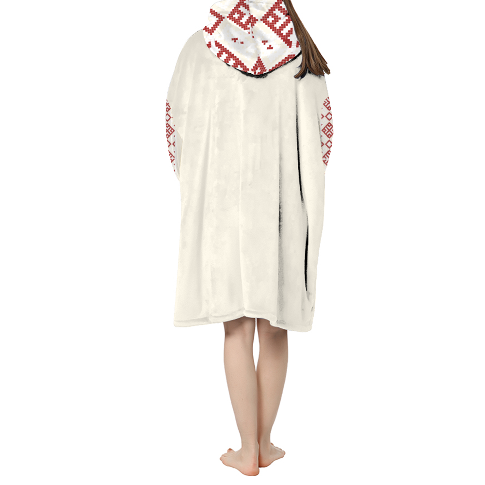 Embroidery Long Sherpa Hooded Blanket