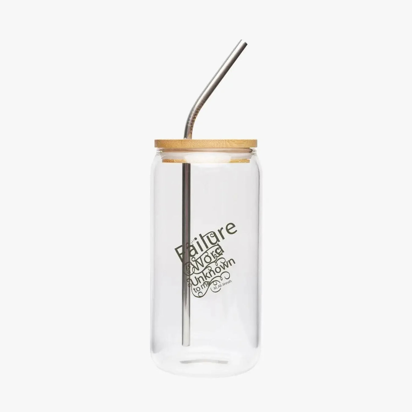 Clear glass tumbler with bamboo lid, metal straw, and black text design, Ivorynn home goods
