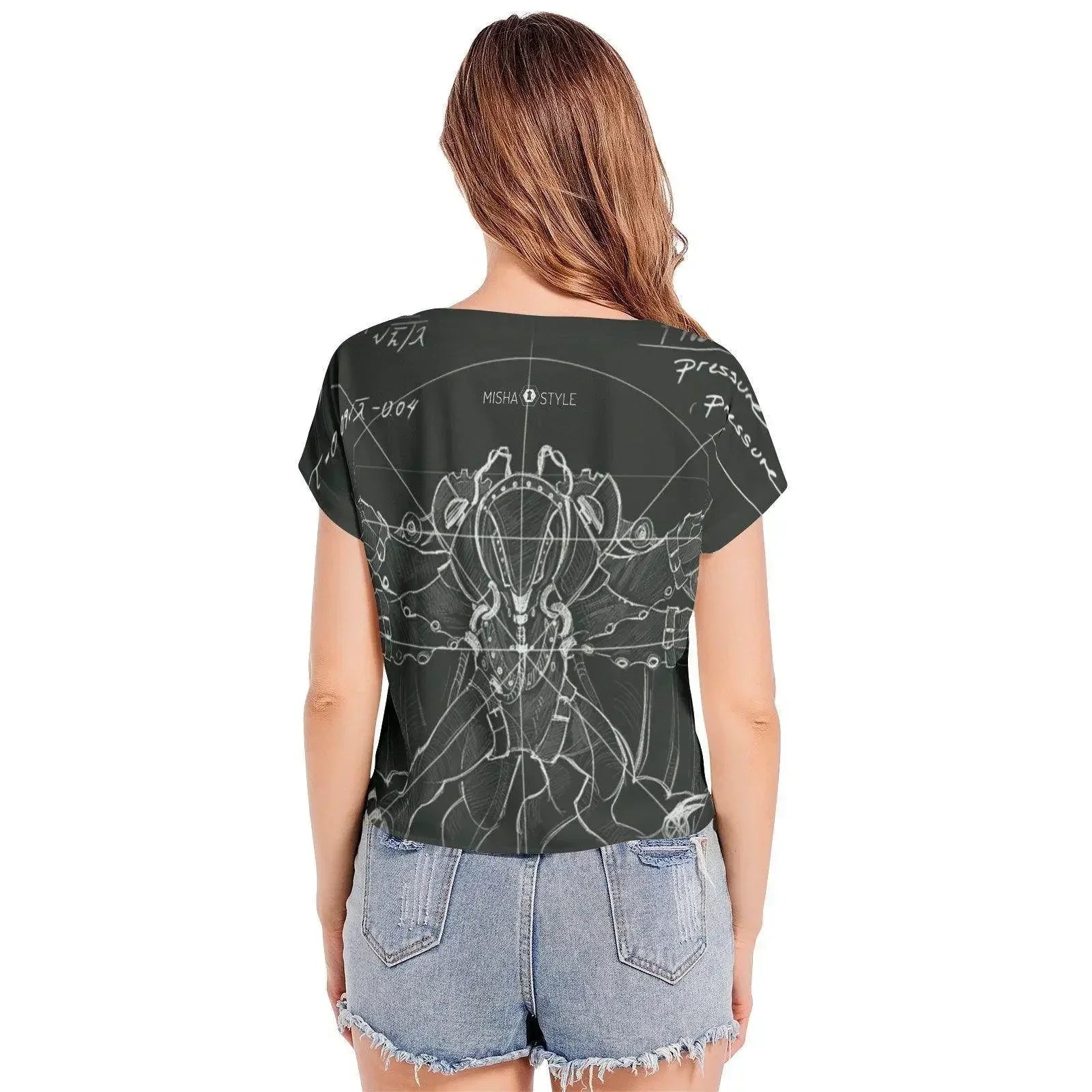 Batwing Sleeve V-Neck Top - Dark Green - IVORYNN