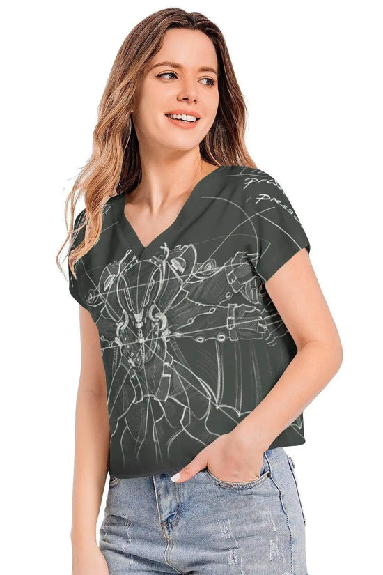 Batwing Sleeve V-Neck Top - Dark Green - IVORYNN