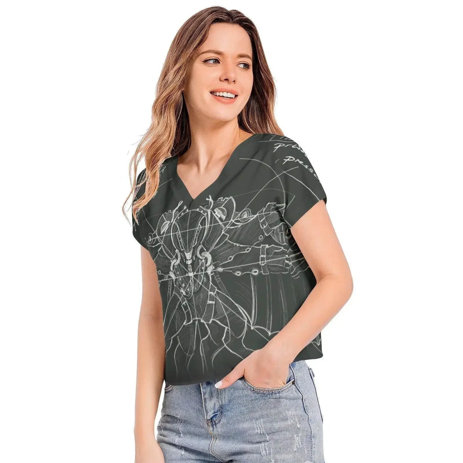 Batwing Sleeve V-Neck Top - Dark Green - IVORYNN