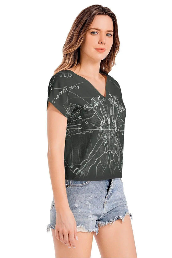 Batwing Sleeve V-Neck Top - Dark Green - IVORYNN