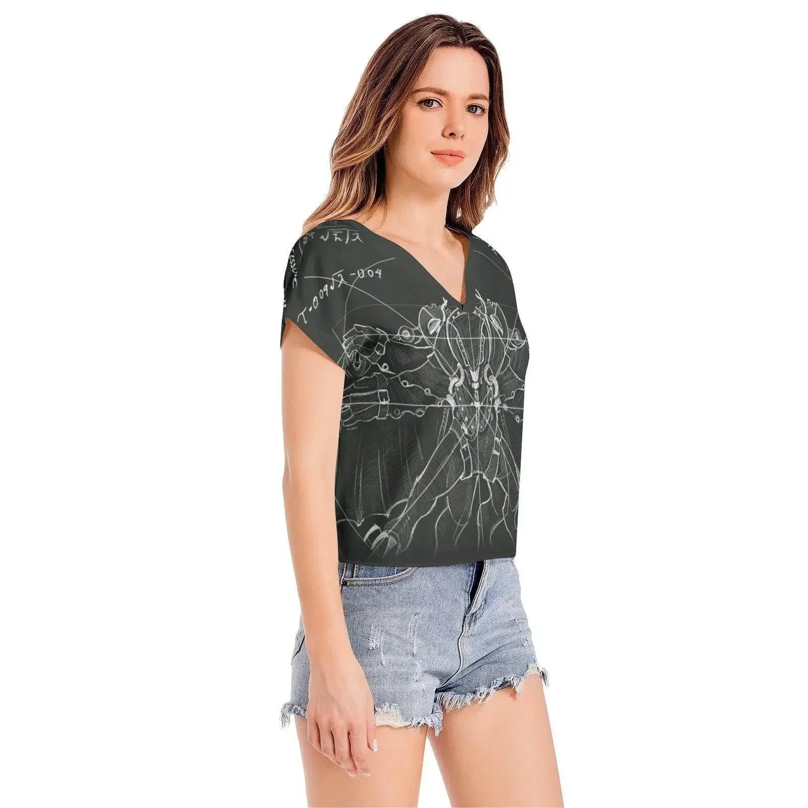 Batwing Sleeve V-Neck Top - Dark Green - IVORYNN
