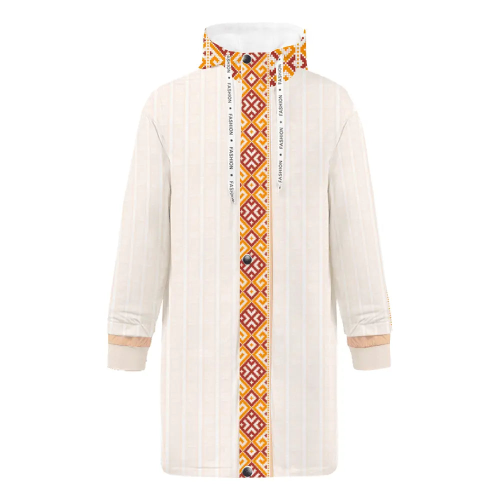 Beige Embroidery Long Zip Hooded Jackets - IVORYNN