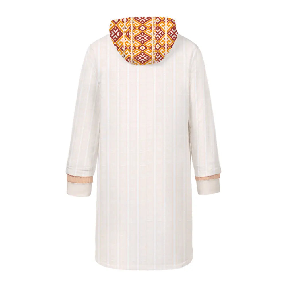 Beige Embroidery Long Zip Hooded Jackets - IVORYNN