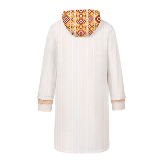 Beige Embroidery Long Zip Hooded Jackets