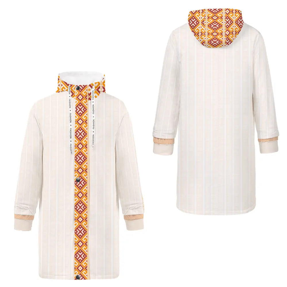 Beige Embroidery Long Zip Hooded Jackets - IVORYNN