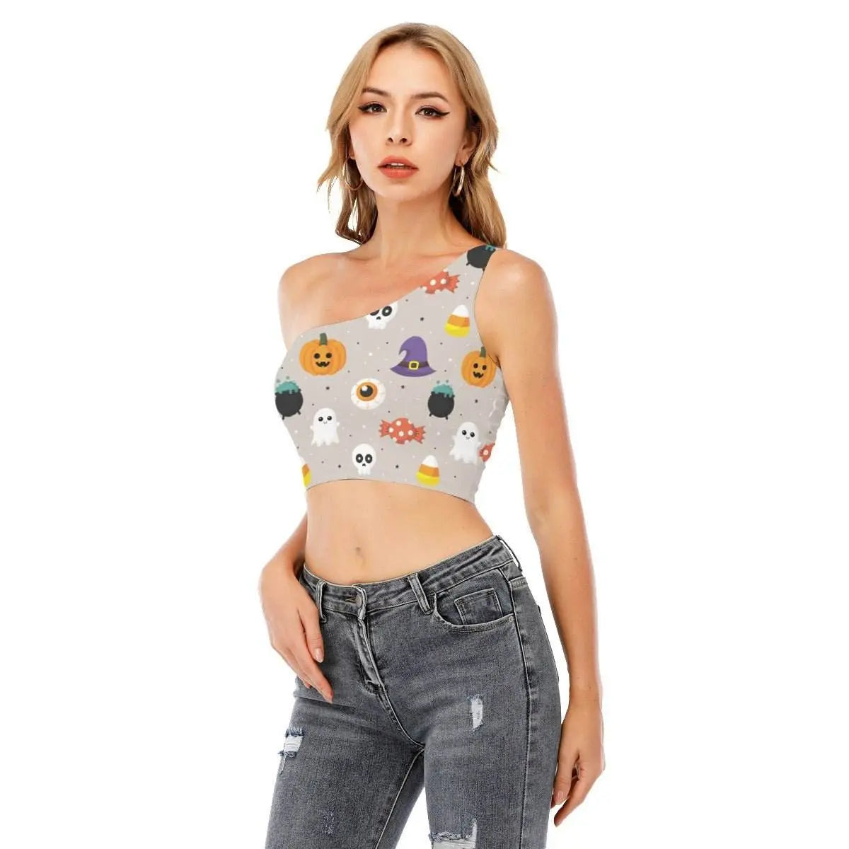 Cute Women's One-Shoulder Cropped Top - IVORYNN
