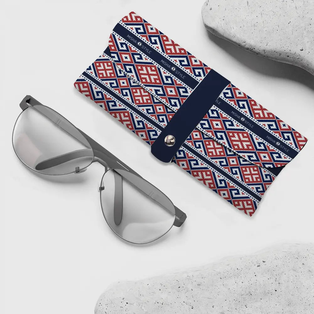 Dark Blue Decoration Anti-Scratch Leather Portable Eyewear Case - IVORYNN