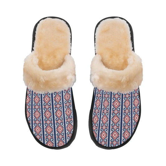 Decoration Home Dark Blue Plush Slippers