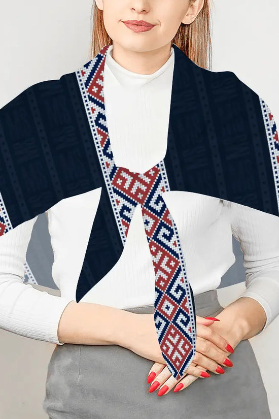 Decoration Soft Silk Thin Satin Dark Blue Shawl - IVORYNN