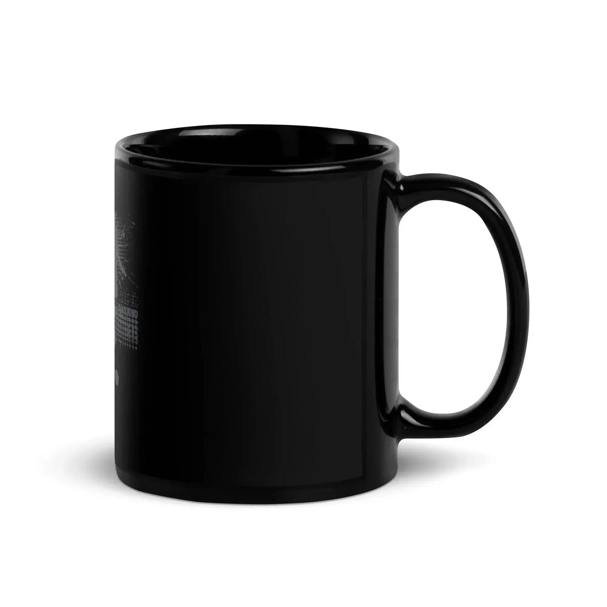 Glossy black ceramic mug with handle, minimalist style, available at Ivorynn