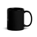 Glossy black ceramic mug with handle, minimalist style, available at Ivorynn