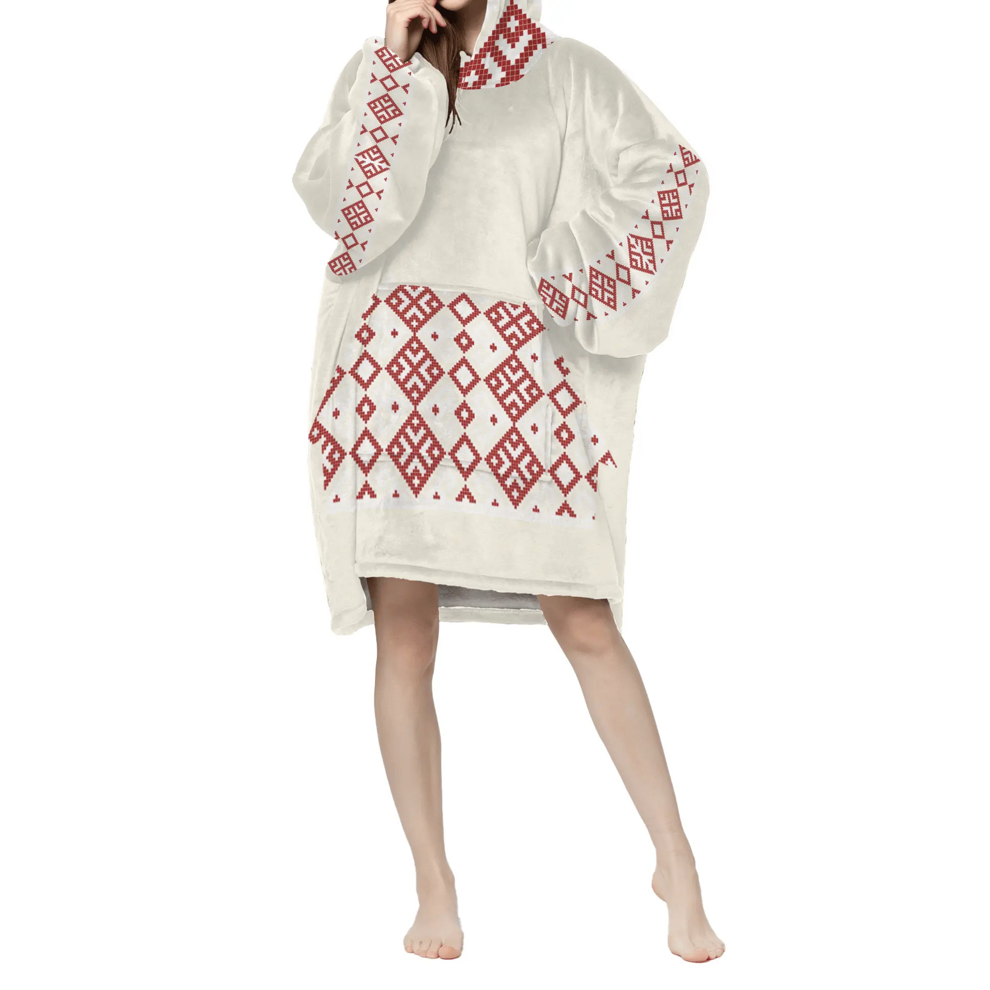 Embroidery Long Sherpa Hooded Blanket - IVORYNN