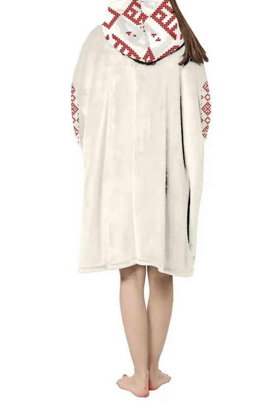 Embroidery Long Sherpa Hooded Blanket - IVORYNN