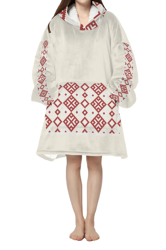 Embroidery Long Sherpa Hooded Blanket - IVORYNN