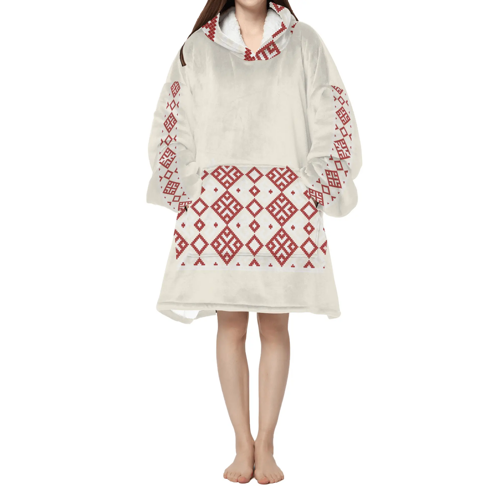 Embroidery Long Sherpa Hooded Blanket - IVORYNN