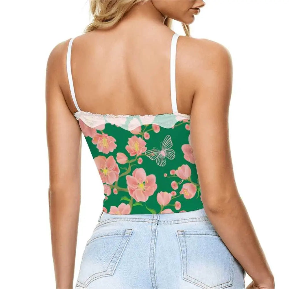 Floral Crop Sexy V Neck Tank Top - IVORYNN