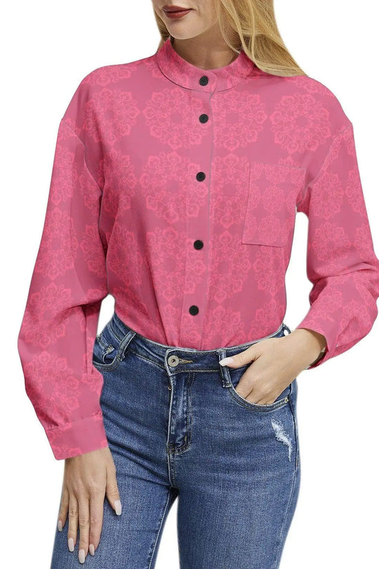 Floral Long Sleeve Button Up Casual Pink Shirt - IVORYNN