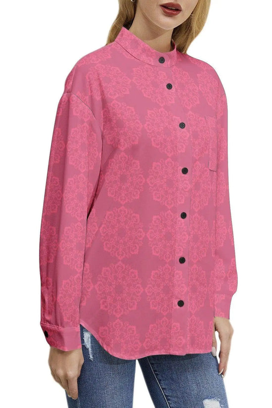 Floral Long Sleeve Button Up Casual Pink Shirt - IVORYNN