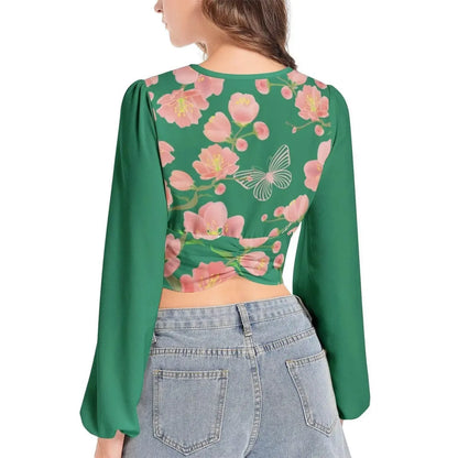 Floral Vintage Deep V-Neck  Garden Crop Top - IVORYNN