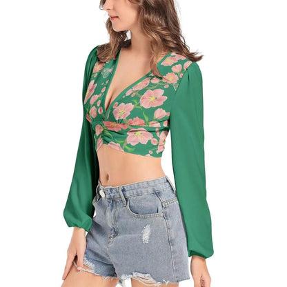 Floral Vintage Deep V-Neck  Garden Crop Top - IVORYNN