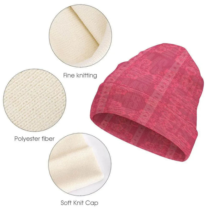 Pink floral knitted hat with soft knit cap, fine knitting and polyester fiber, Ivorynn fashion