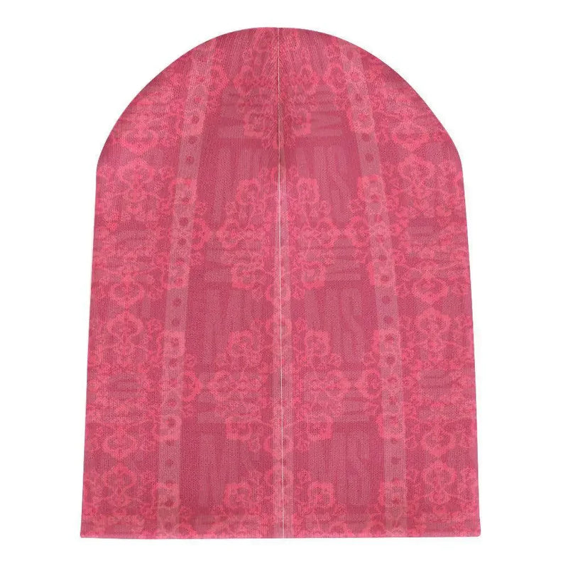 Pink floral knitted hat with intricate pattern, stylish women's fashion accessory from Ivorynn