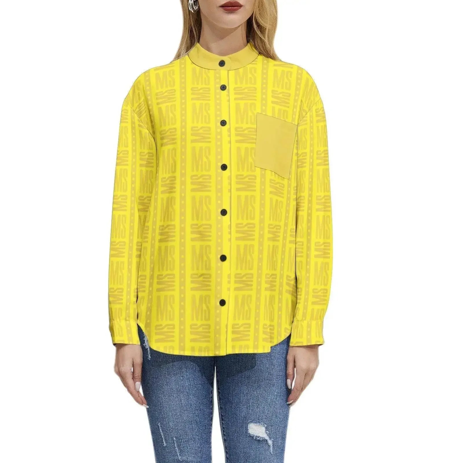 Long Sleeve Button Up Casual Shirt - Yellow - IVORYNN