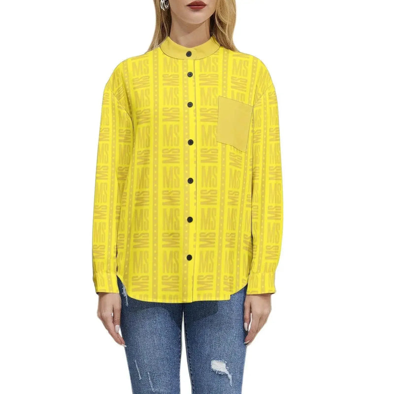 Long Sleeve Button Up Casual Shirt - Yellow - IVORYNN