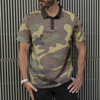Men’s camouflage army polo shirt with black collar, stylish men's fashion at Ivorynn