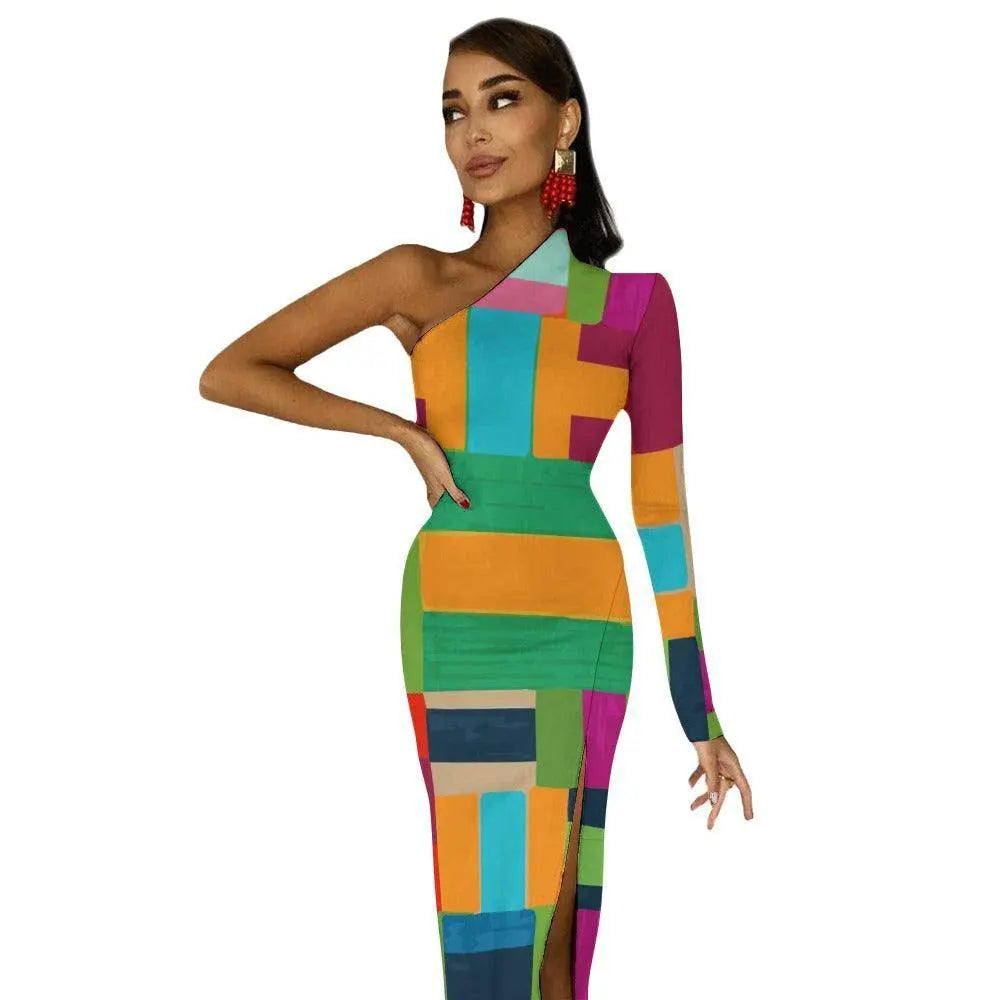 Plaid Half Sleeve Slit Dress - IVORYNN