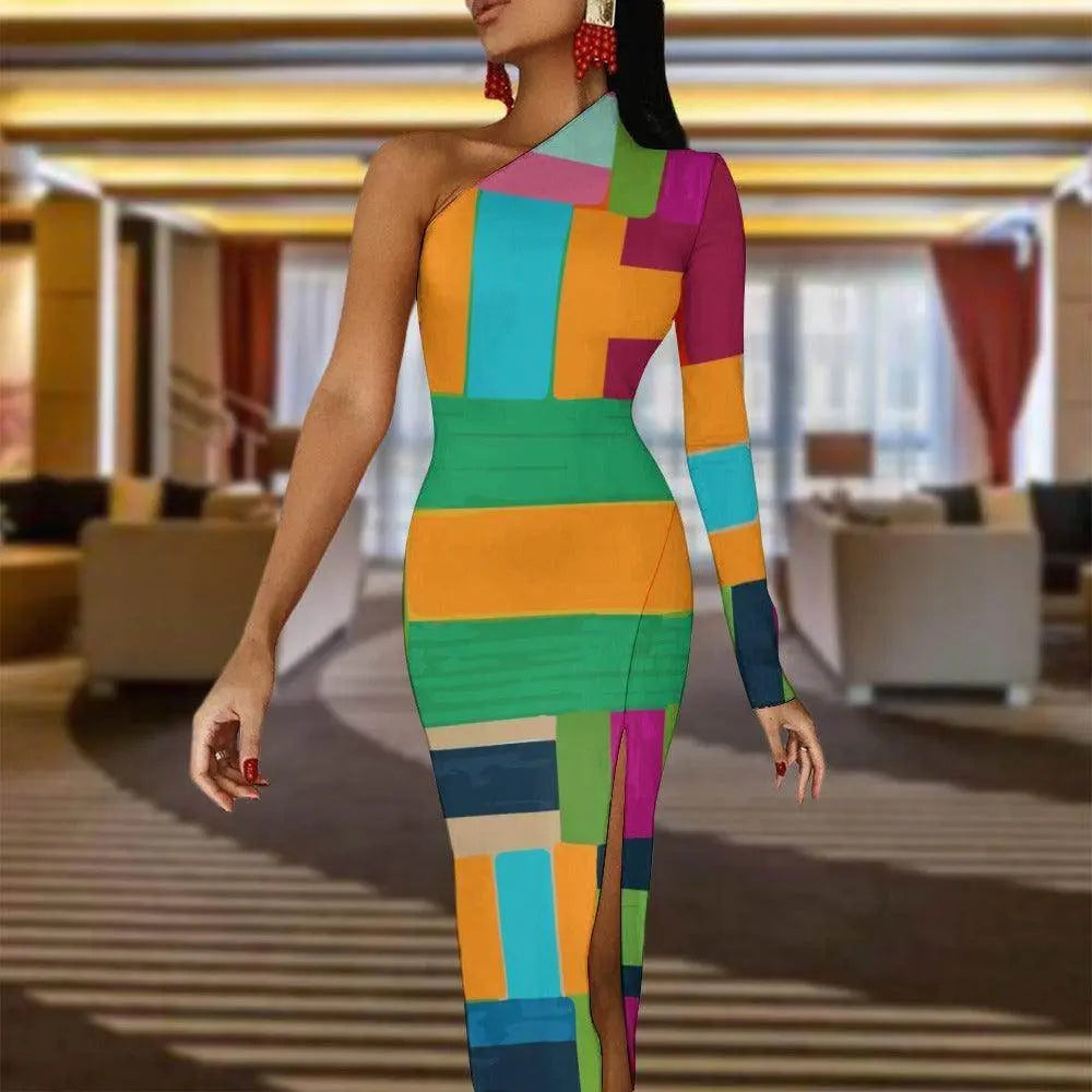 Plaid Half Sleeve Slit Dress - IVORYNN