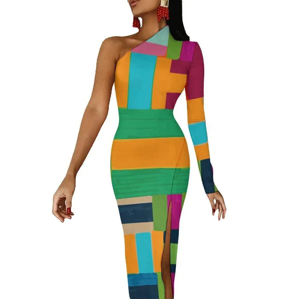 Plaid Half Sleeve Slit Dress - IVORYNN