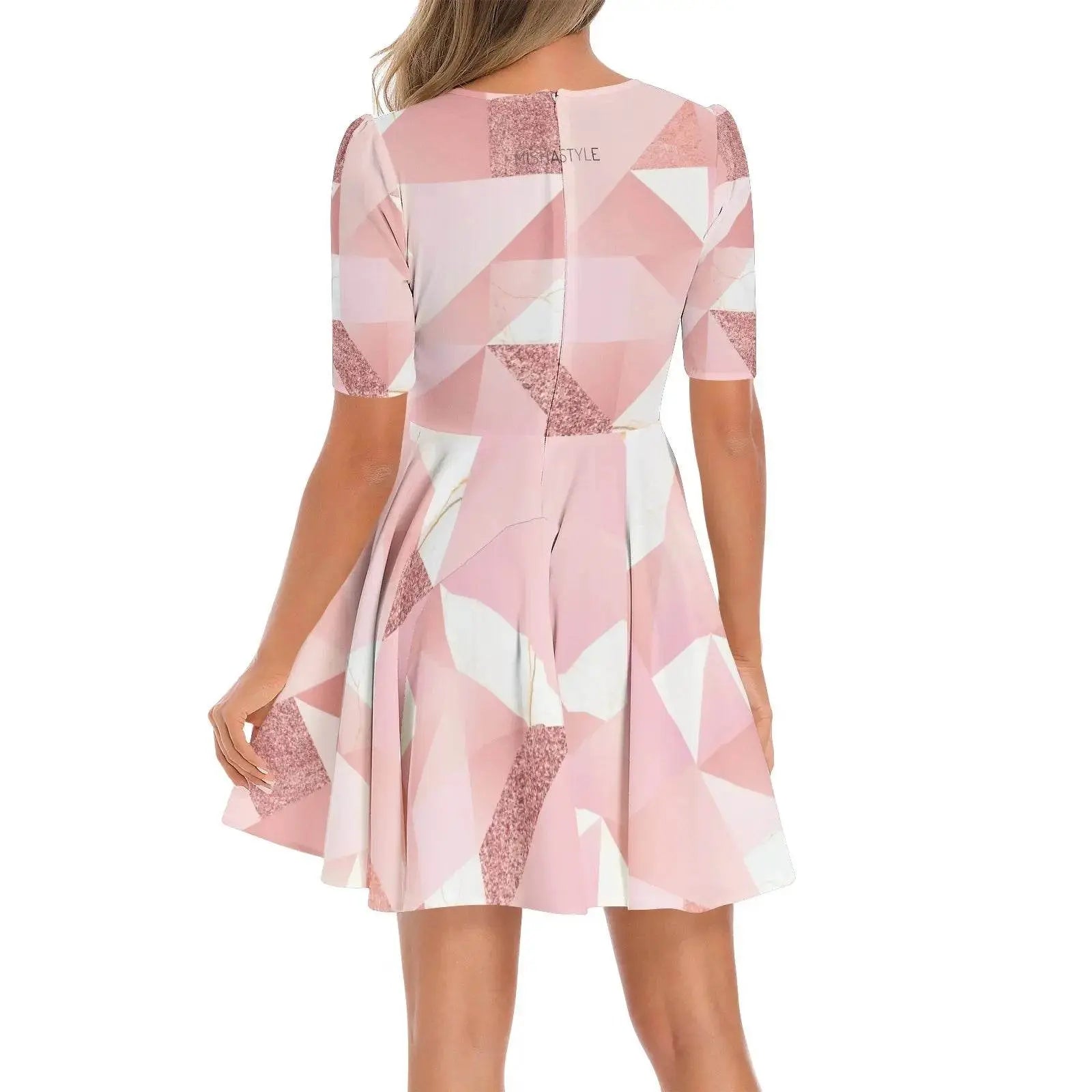 Short Sleeve Ruched Bust Flared Hem Dress - IVORYNN