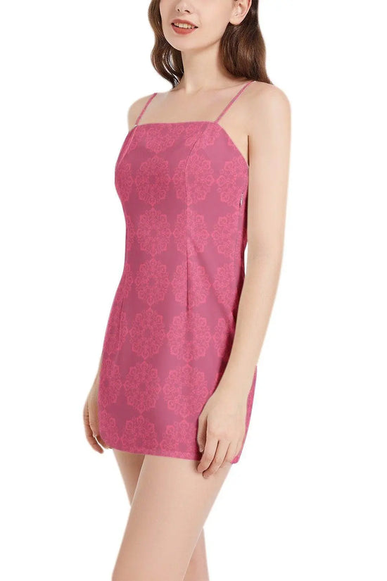 Sleeveless Spaghetti Strap Mini Dress - Pink - IVORYNN