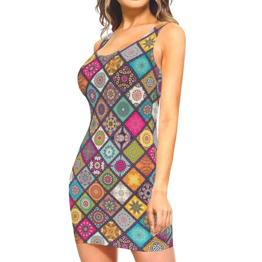 Slim Fit Halter Short Dress - Colorful