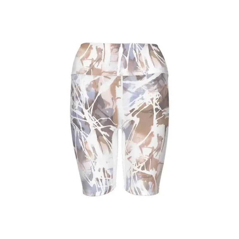 Ivorynn blue and beige abstract print sport spinning bike shorts for women