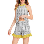 Tie Neck Halter Top and Ruffle Hem Short Set - IVORYNN