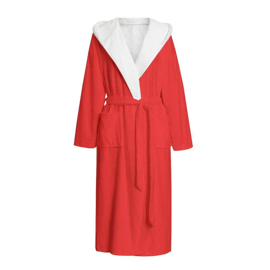 Unisex Flannel Hooded bathrobe - Red