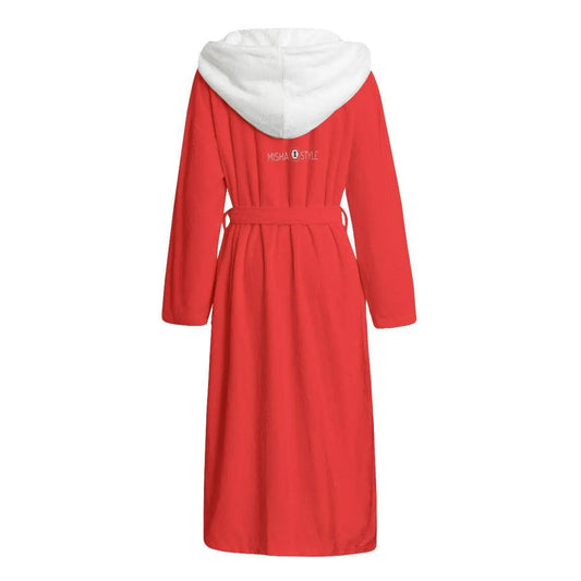 Unisex Flannel Hooded bathrobe - Red