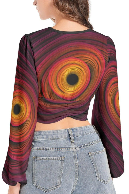 Women's Deep V-Neck Sleeve Crop Top - Fire - IVORYNN