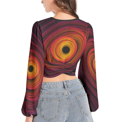 Women's Deep V-Neck Sleeve Crop Top - Fire - IVORYNN
