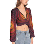 Women's Deep V-Neck Sleeve Crop Top - Fire - IVORYNN