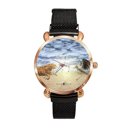 Women's Magnetic Buckle Quartz Wrist Watches - Black
