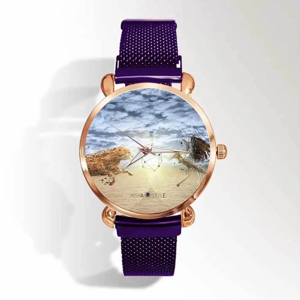 Women's Magnetic Buckle Quartz Wrist Watches - Purple - IVORYNN