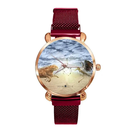 Women's Magnetic Buckle Quartz Wrist Watches  - Red